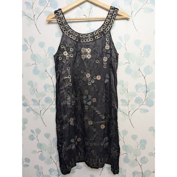 Anthropologie by Conditions Apply Black Dress Metal Beaded Silk Lined Small Flaw - Picture 10 of 10